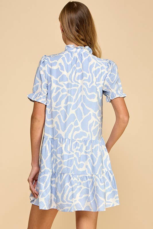 Abstract Animal Print Puff Sleeves Dress