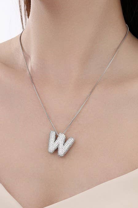 INITIAL PAVE RHINESTONE BUBBLE BALLOON NECKLACE