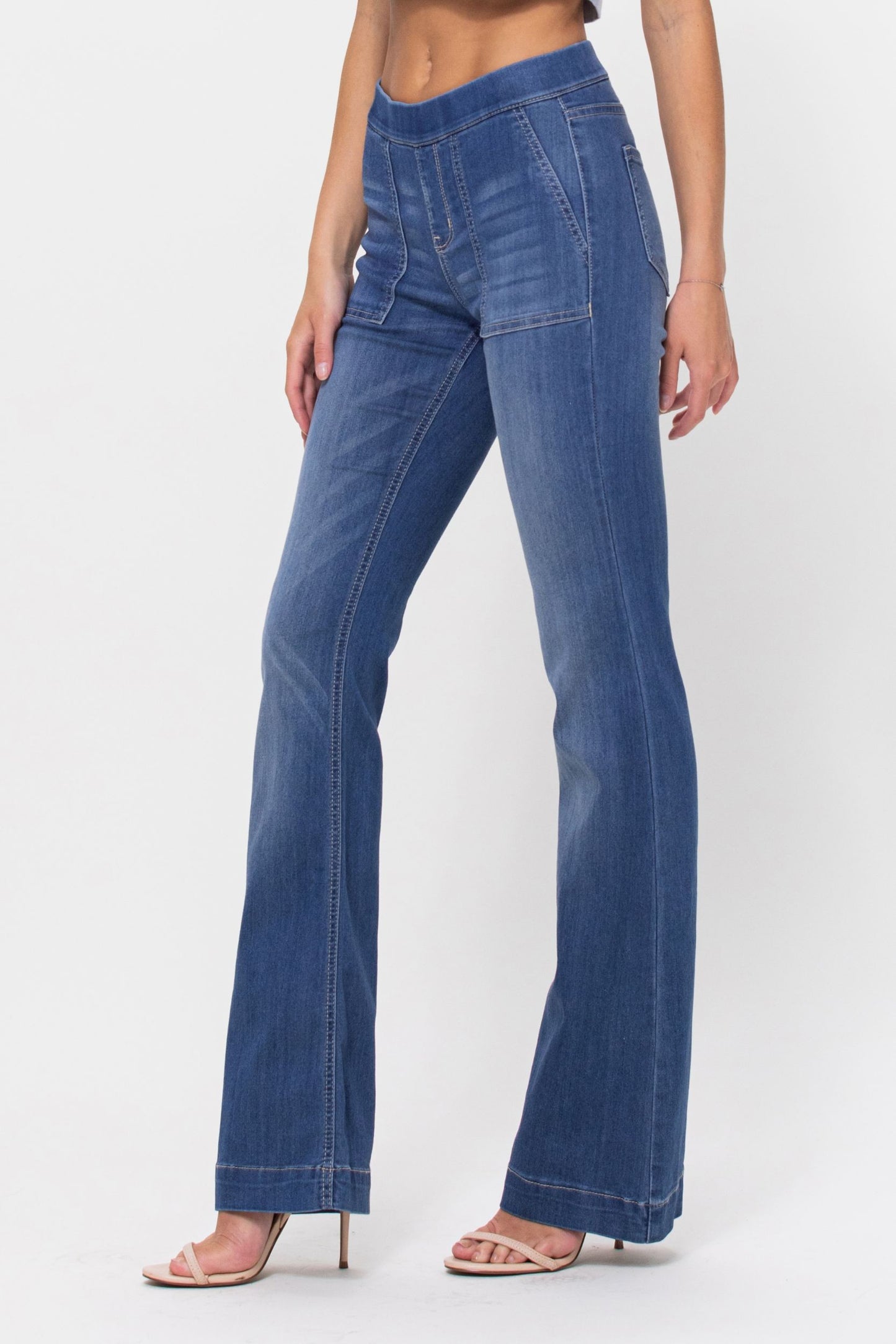 Mid Rise Medium Wash Flare Jeggings