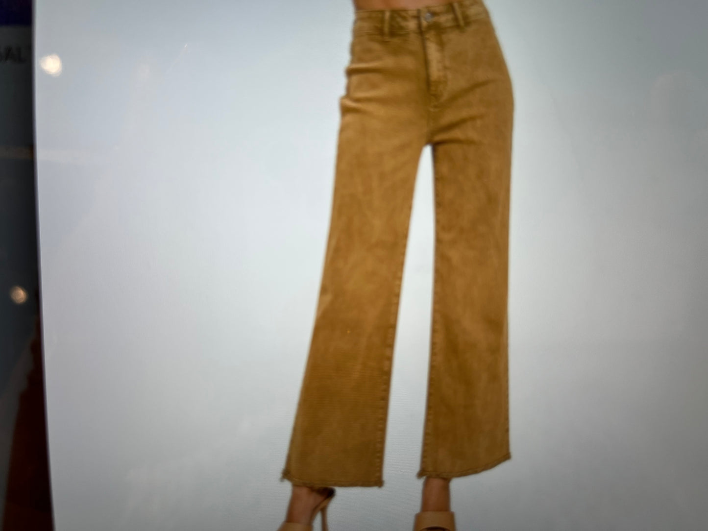 ACID WASHED HIGH WAIST FRAYED HEM BOOTCUT PANTS