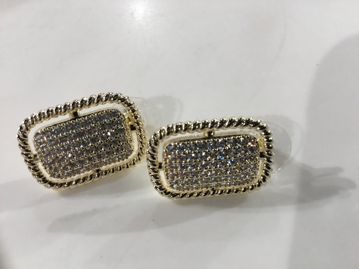 Two Tone Rectangle Cz Pave Earrings