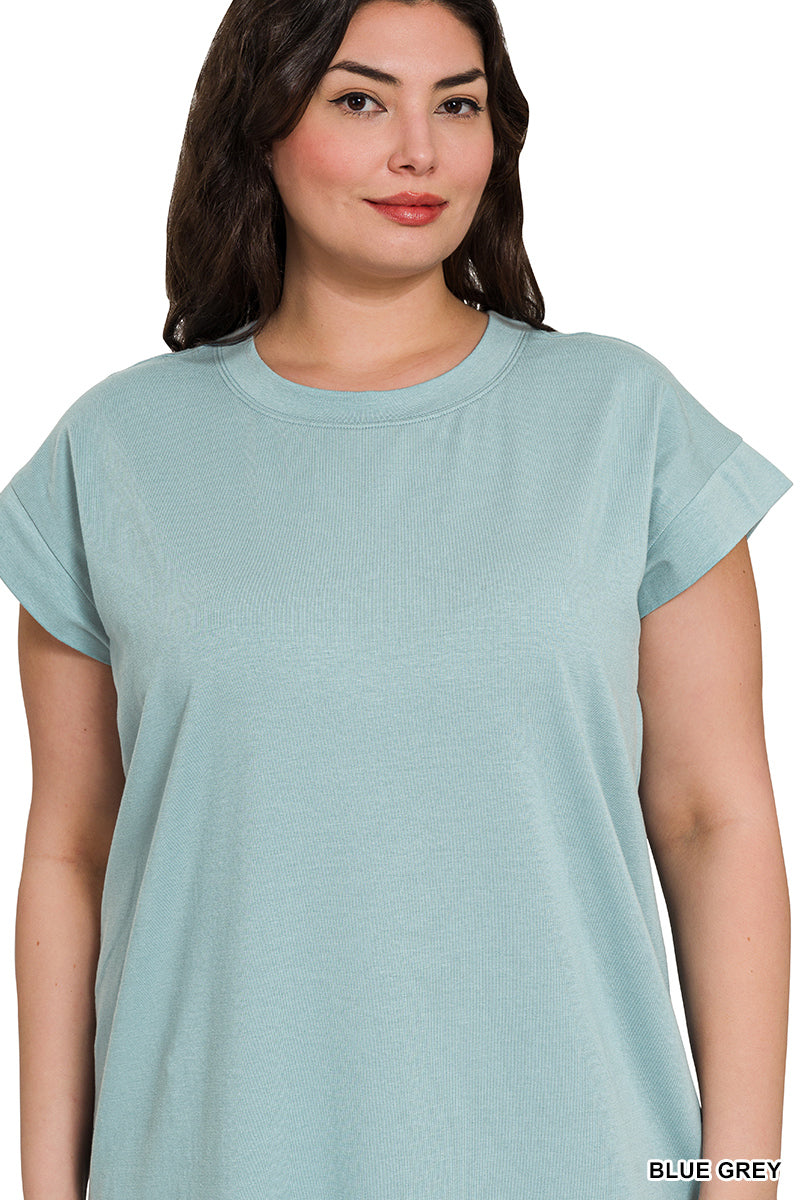 Plus round neck short sleeve midi dress