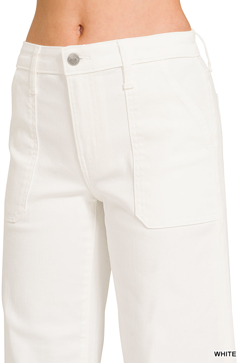 Cropped wide leg white denim pants