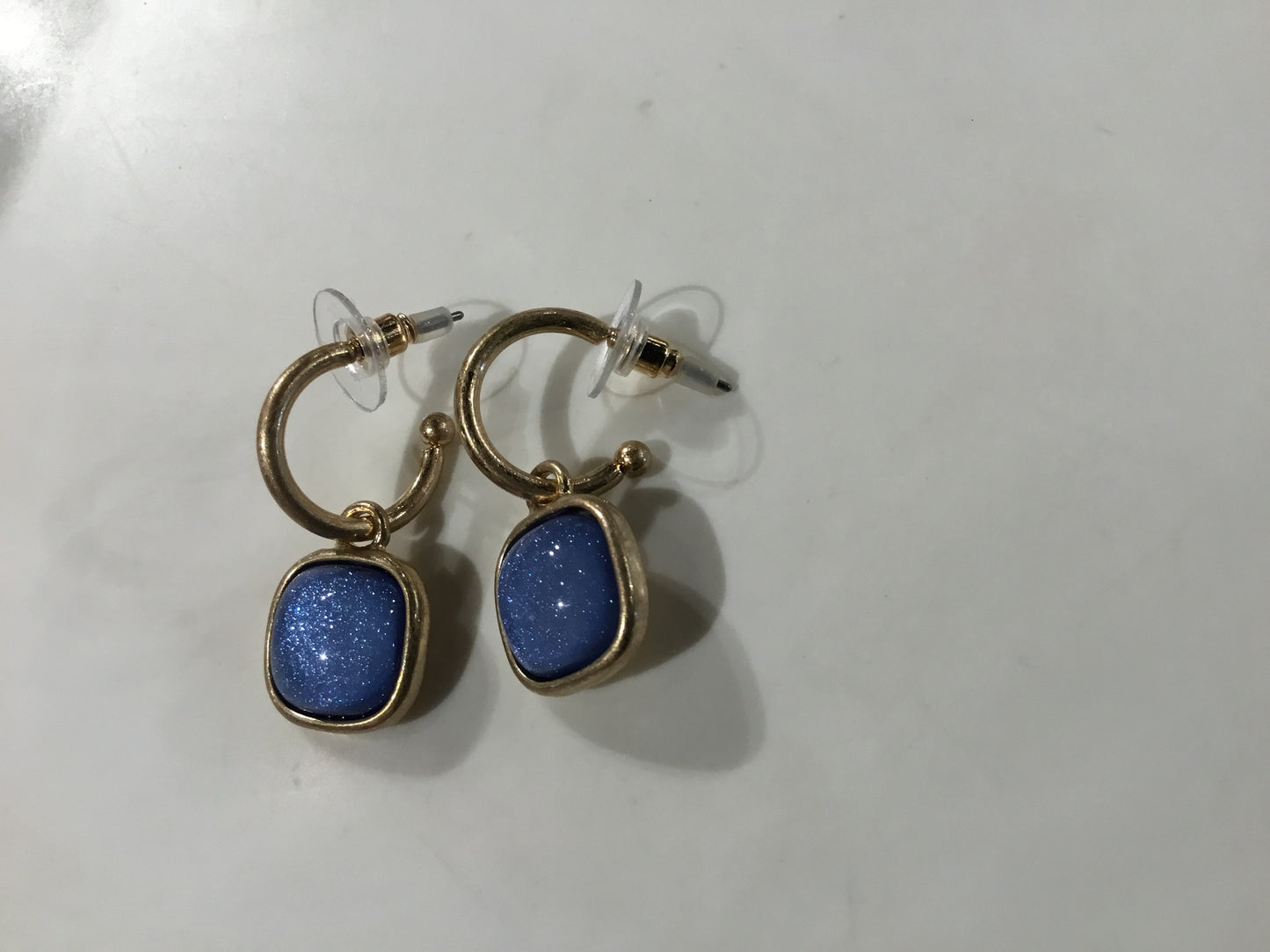 Square Stone Drop Hoop Earrings