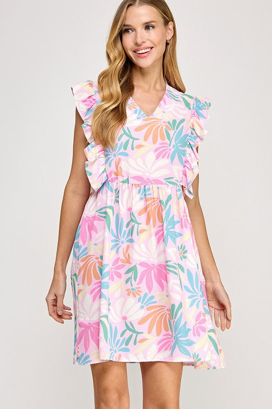 V-neck Ruffle Baby Doll Dress