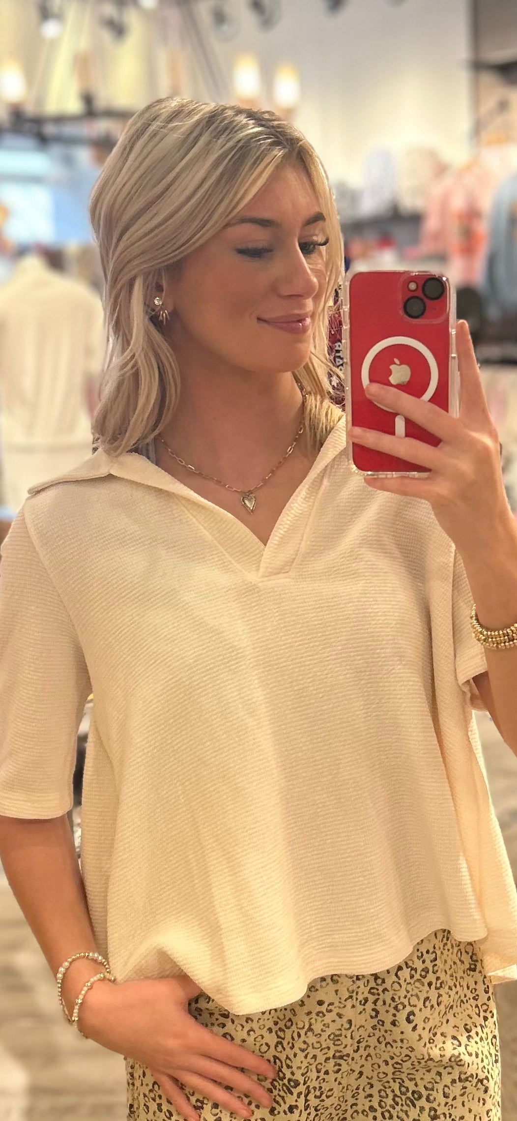 Cloudy Knit Collared Flared Semi Crop Top