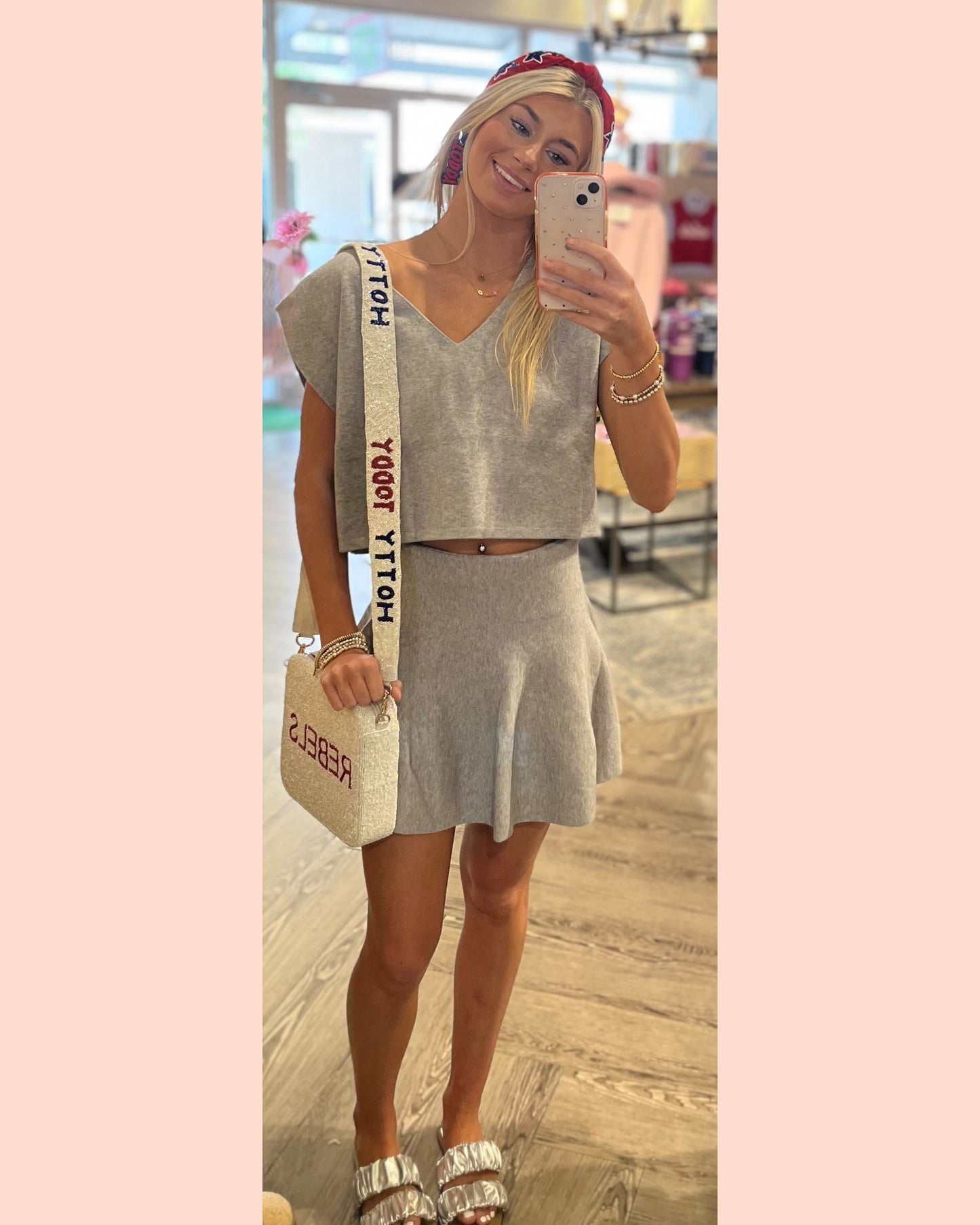 Sleeveless V-neck Sweater Top & Mini Skirt