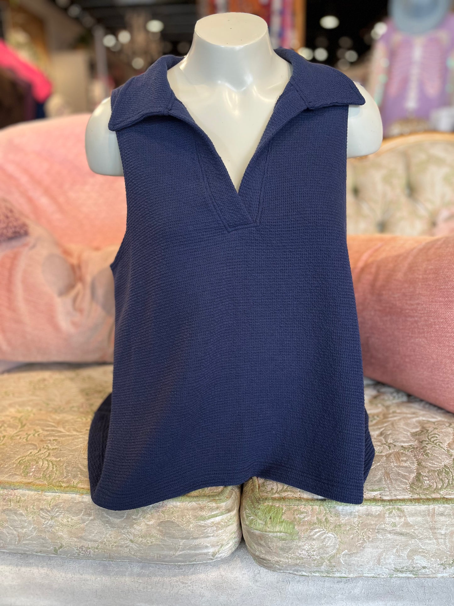 Collared Knit V-Neck Tank Top