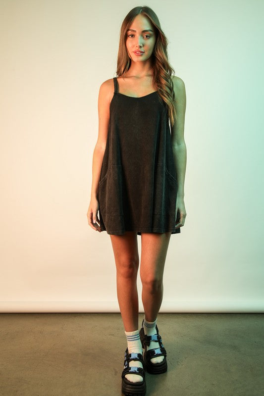 Mineral Washed Knit Mini Dress with Shorts
Inside