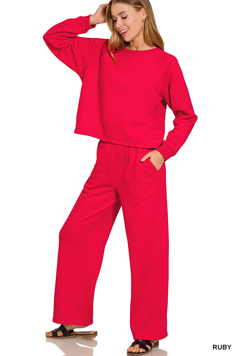Fleece Raglan Sleeve Pullover & Sweatpants Set