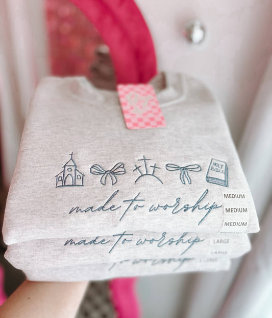 Made To Worship Embroidered Crewneck | Church Sweatshirt