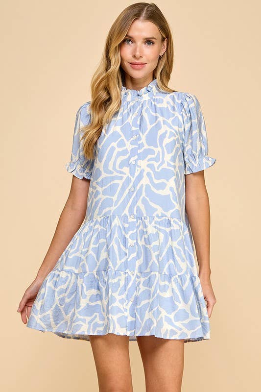 Abstract Animal Print Puff Sleeves Dress