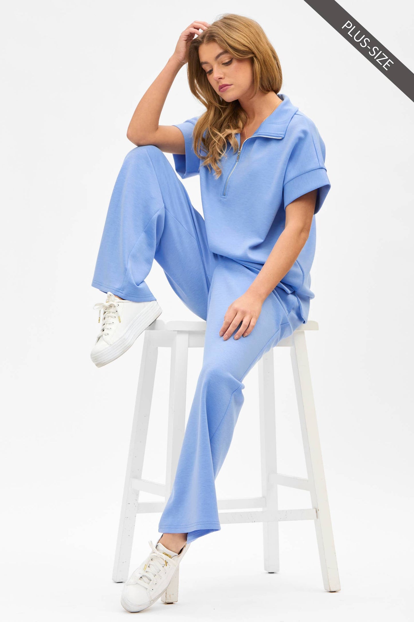 PLUS SIZE Quarter Zip + Pants Modal Set