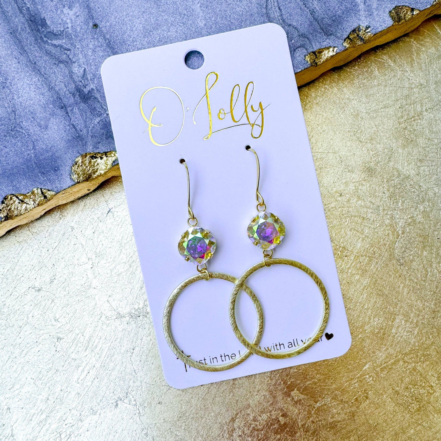 O’Lolly Jewelry - O’Lolly “Madeline” Earrings- Crystal Stone w/Gold Hoop