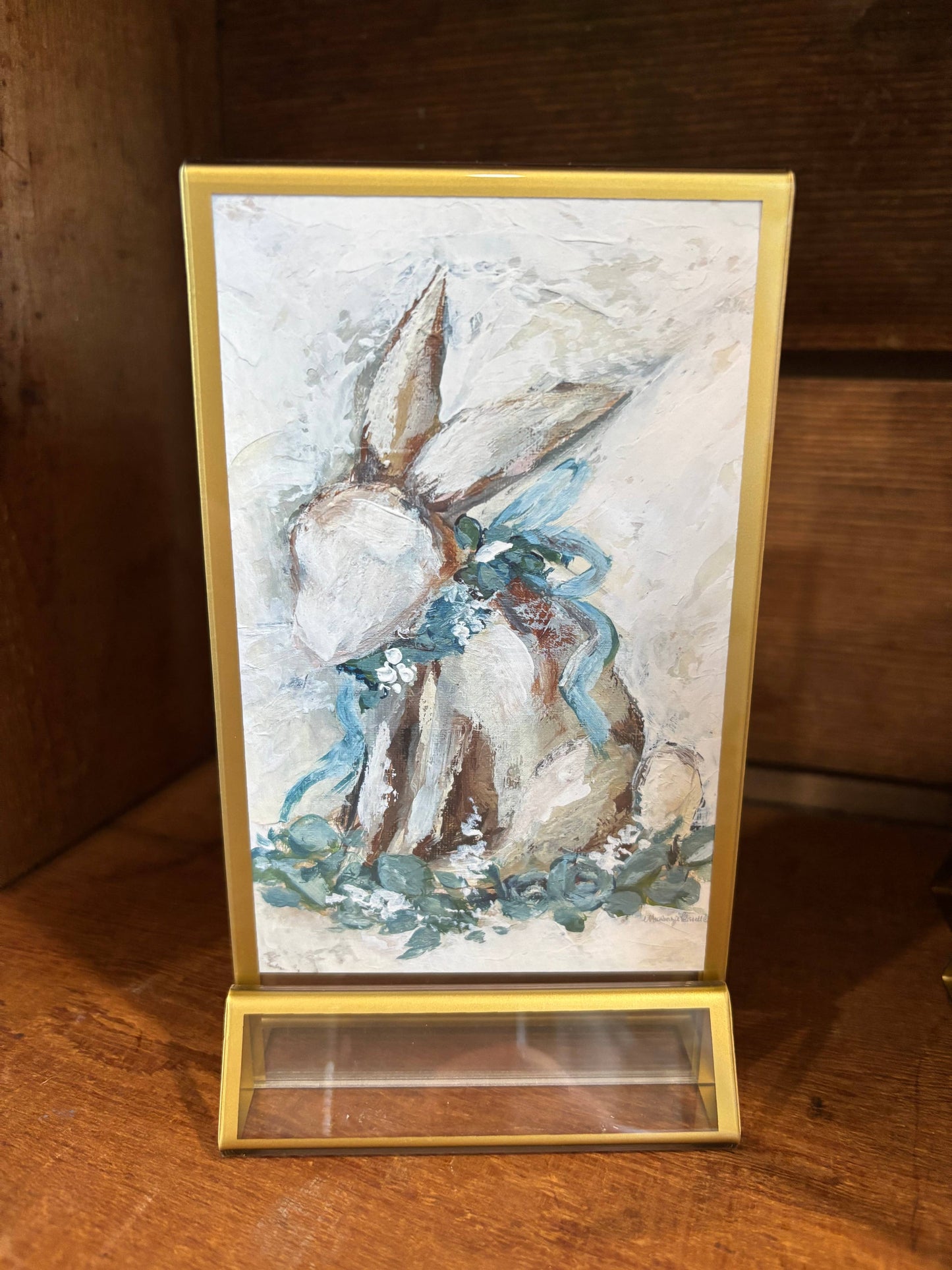 ‘Floral Bunny' in Acrylic Gold Frame Easter 4x6