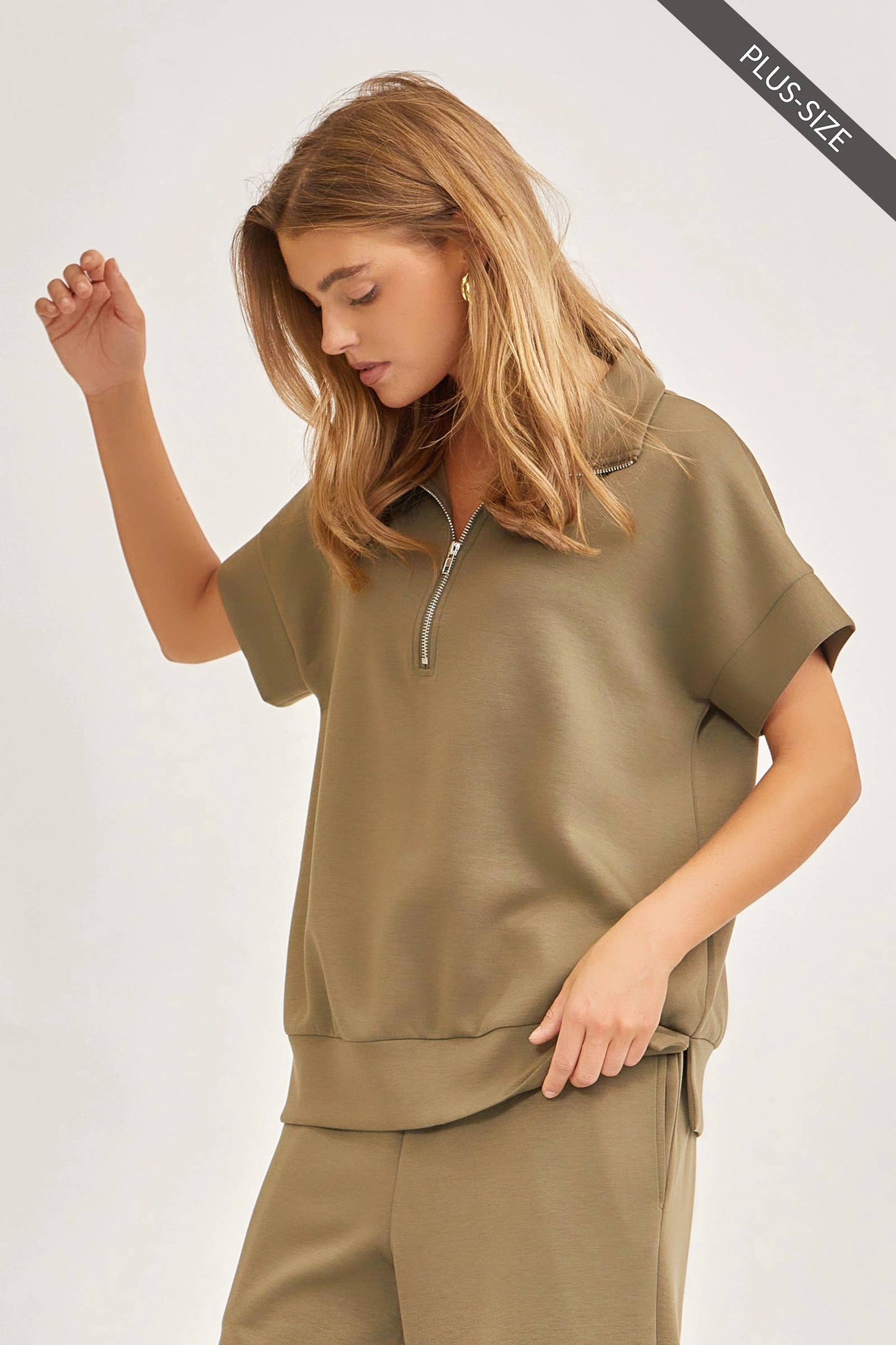 PLUS SIZE Quarter Zip + Pants Modal Set