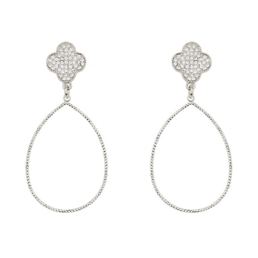 What's Hot - Silver Pave Clover with Teardrop 2" Earring