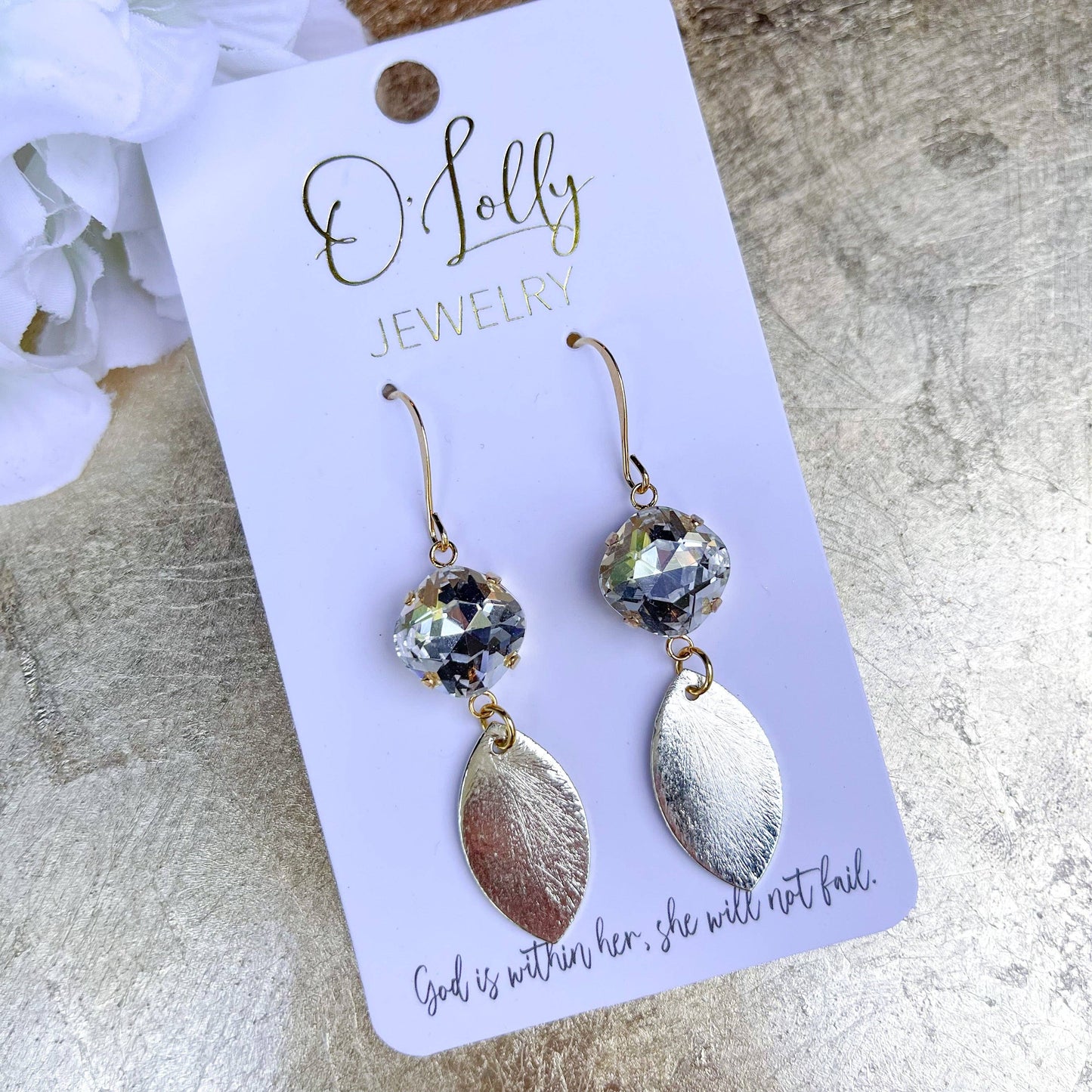 O’Lolly Jewelry - O'Lolly "Chloe" Earrings - 12mm Stone w/Leaf Gold Dangle