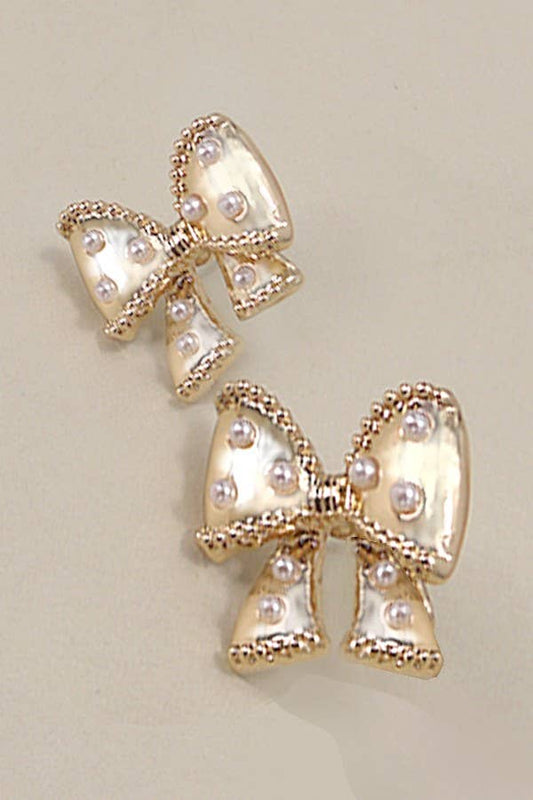 BOW PEARL STUD EARRINGS |