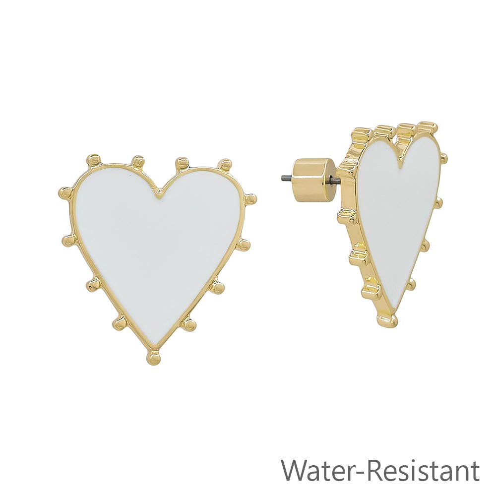 What's Hot - White Studded .75" Heart Stud Earring