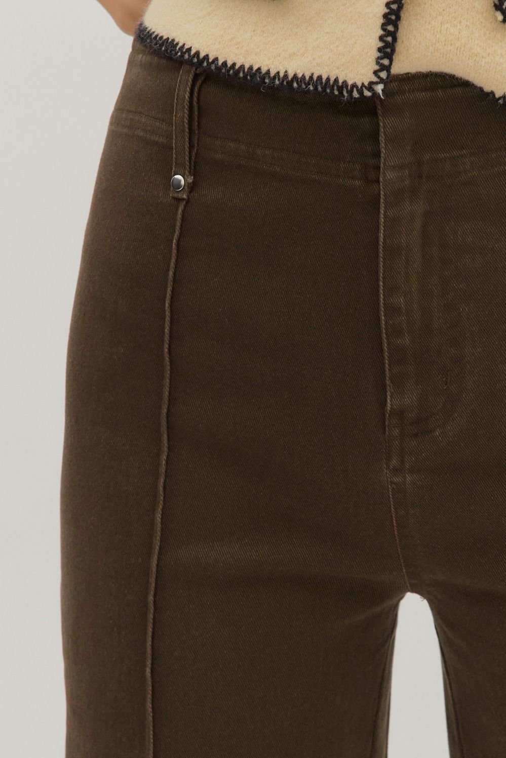 Solid High Rise Wide Leg Pants