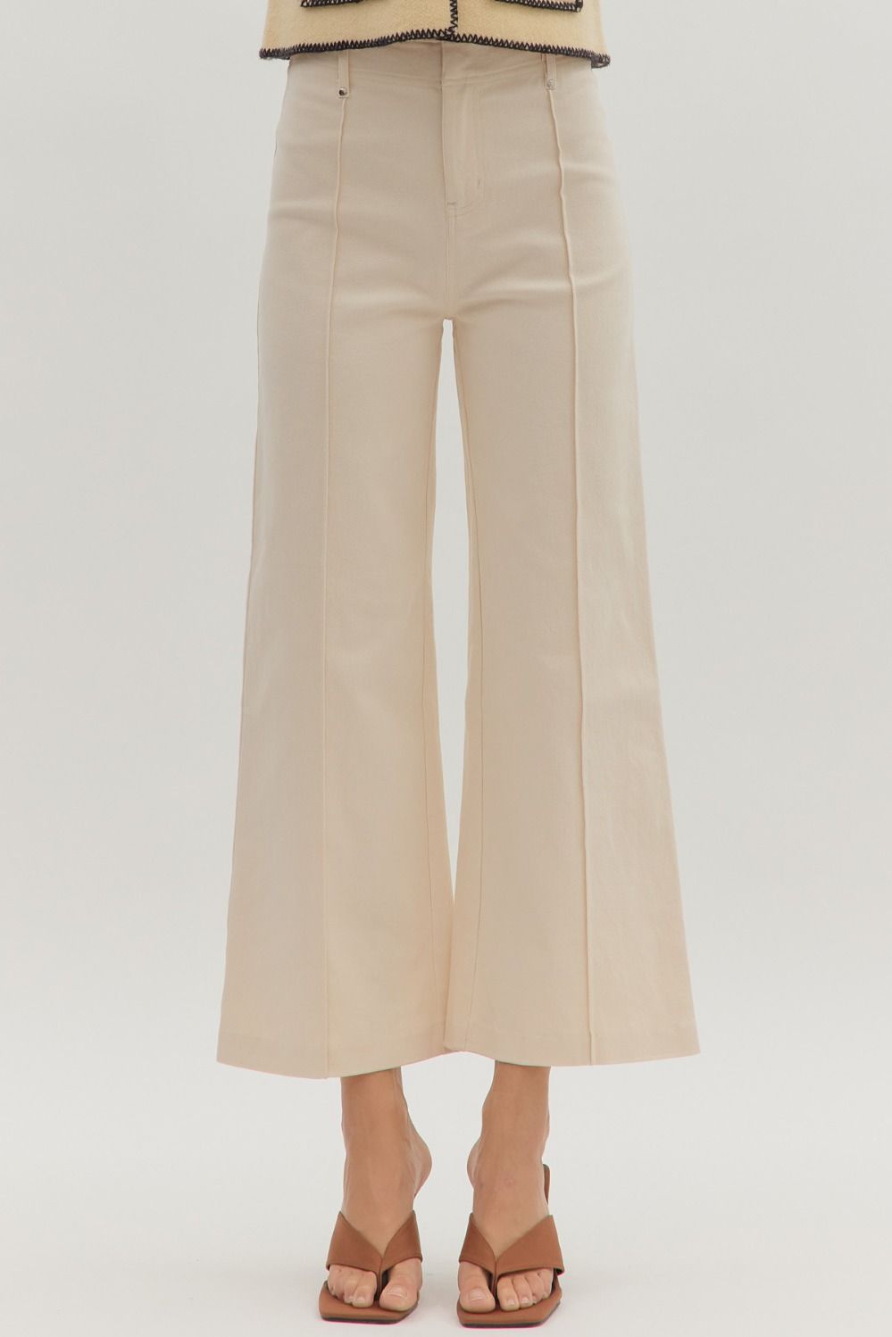 Solid High Rise Wide Leg Pants