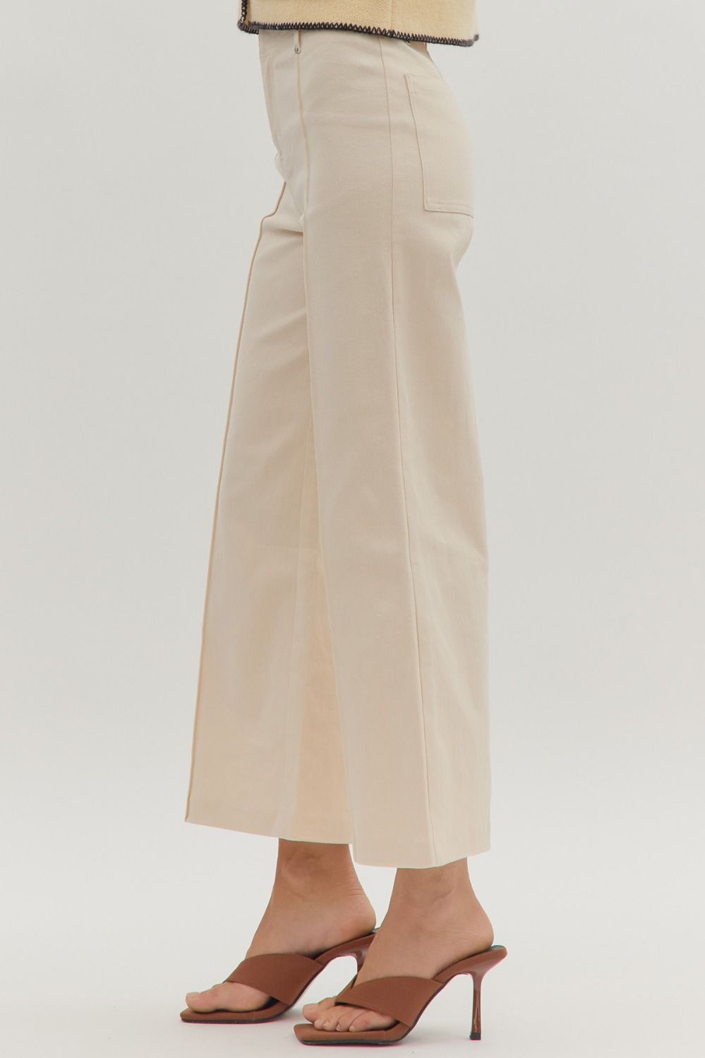 Solid High Rise Wide Leg Pants