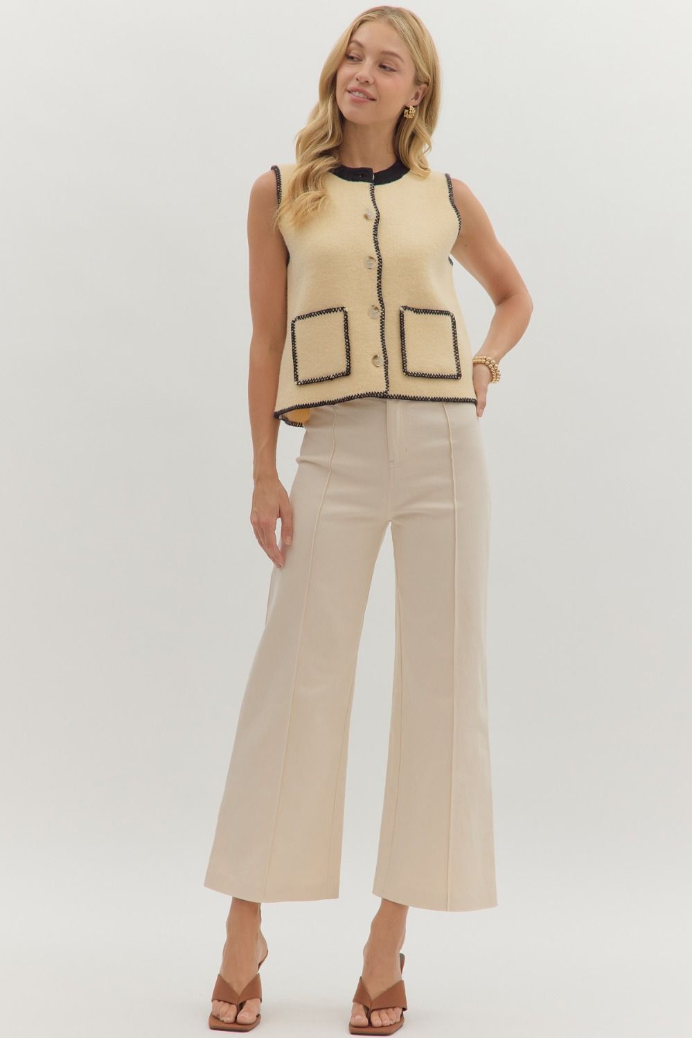 Solid High Rise Wide Leg Pants