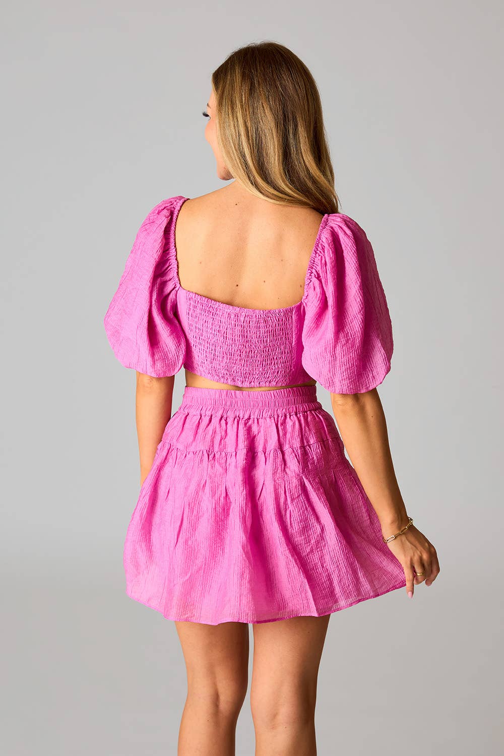 BuddyLove - Cutie Bubblegum Pink Puff Sleeve Top And Skirt Set