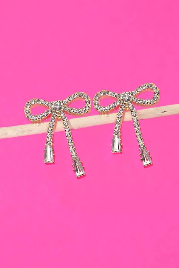 RHINESTONE BOW DROP EARRING |