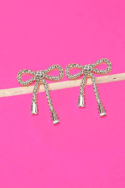 RHINESTONE BOW DROP EARRING |
