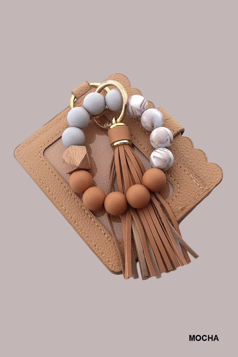 BEADED BRACELET KEYCHAIN CARD HOLDER WALLET