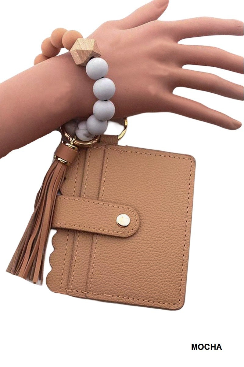 BEADED BRACELET KEYCHAIN CARD HOLDER WALLET