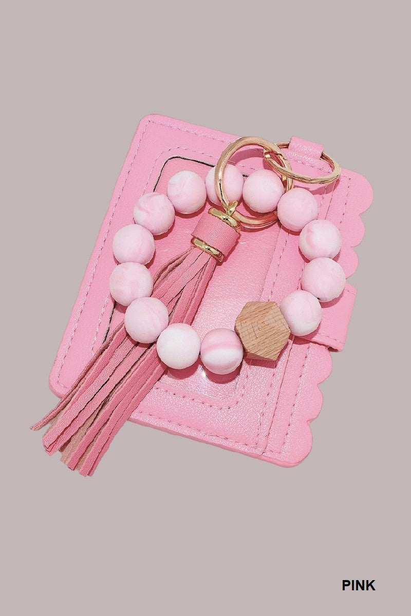 BEADED BRACELET KEYCHAIN CARD HOLDER WALLET