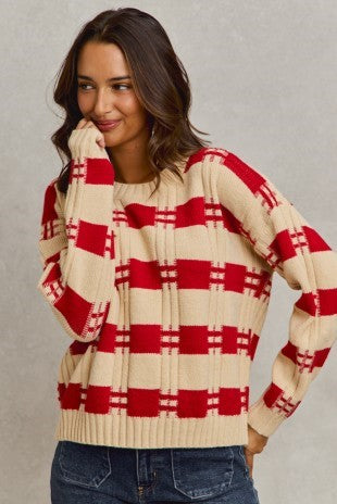 Textured Stripe Crew Neck Sweater Knit Top