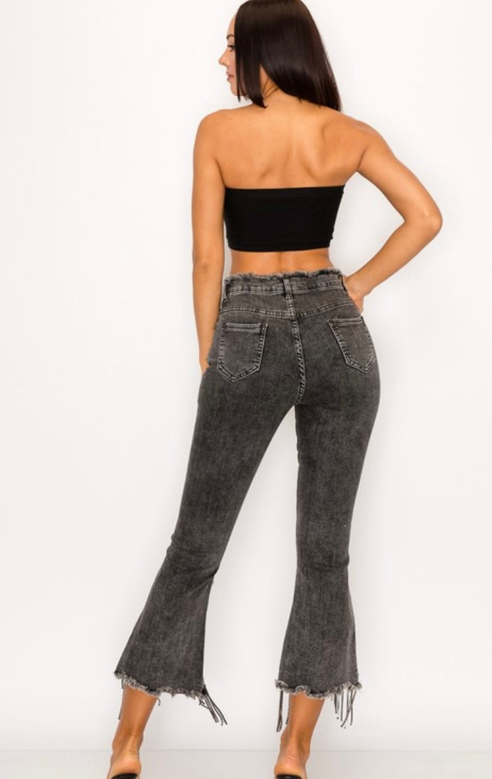 Rhinestone Fringe Denim Pants