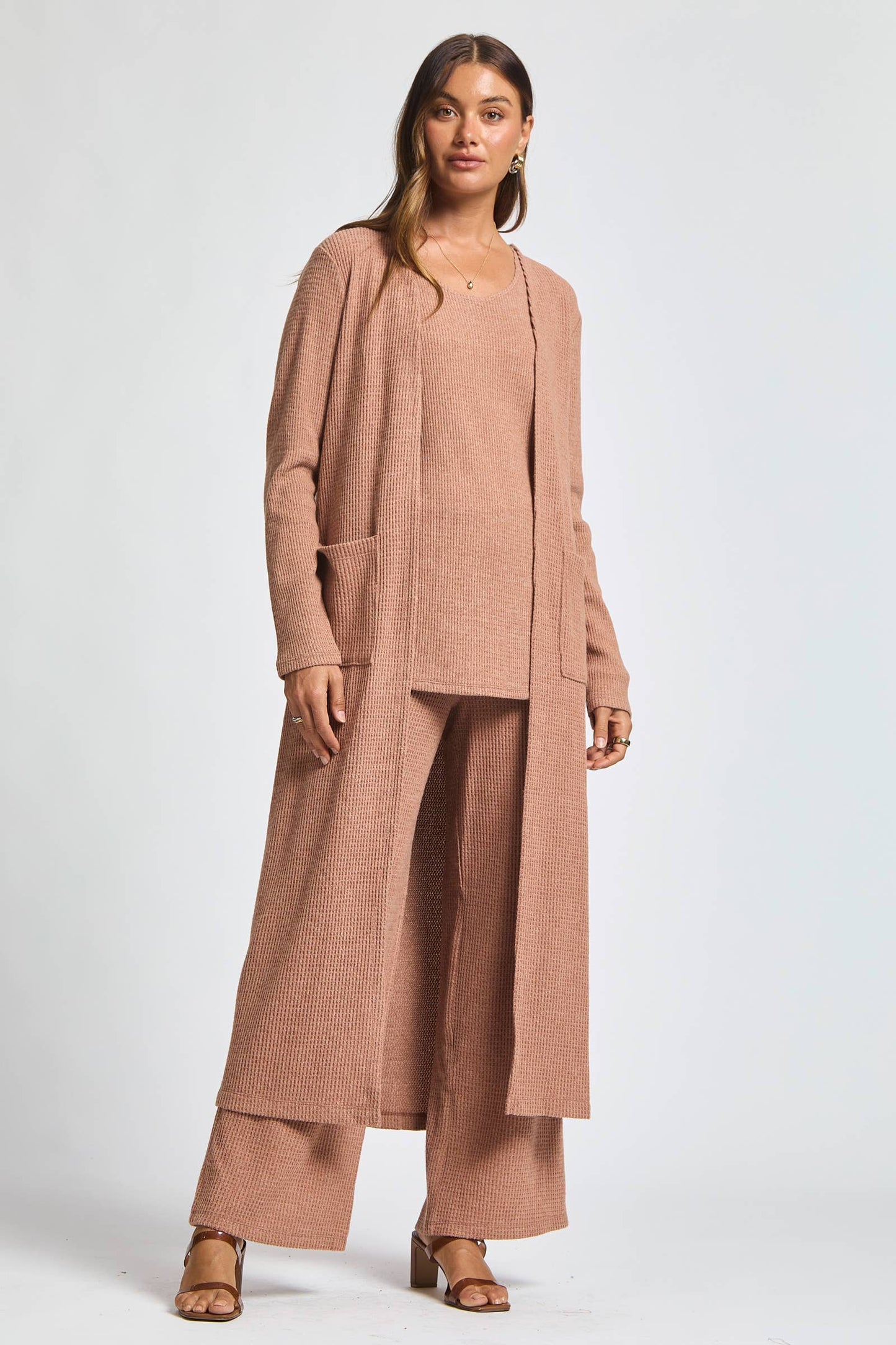 Dear Scarlett - Thermal Sleeveless Tank + Cardigan + Relaxed Pants