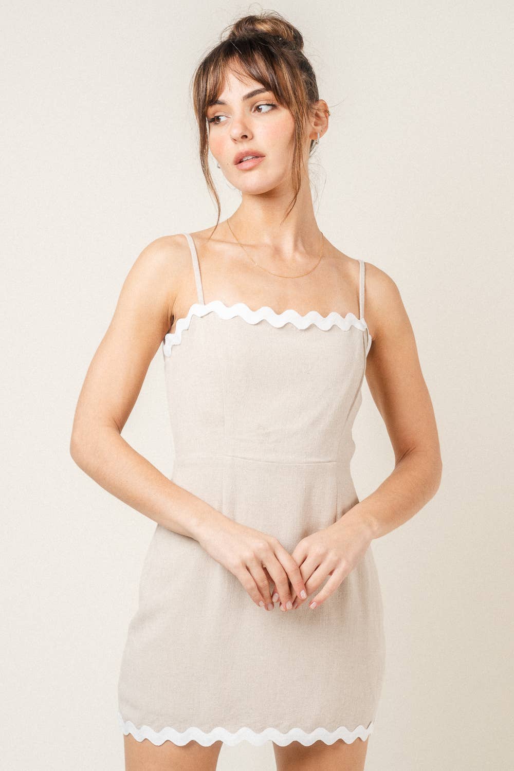 Soft White Pink Trim MINI DRESS