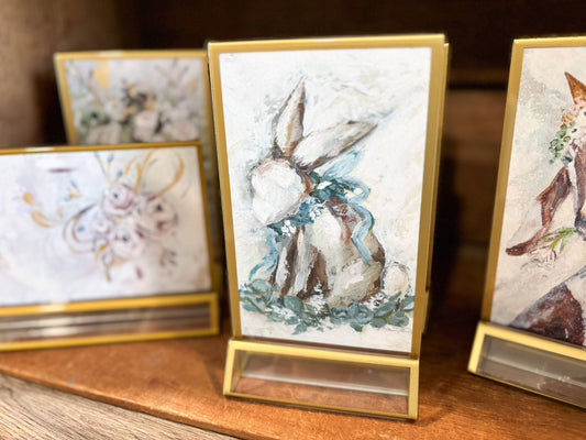 ‘Floral Bunny' in Acrylic Gold Frame Easter 4x6