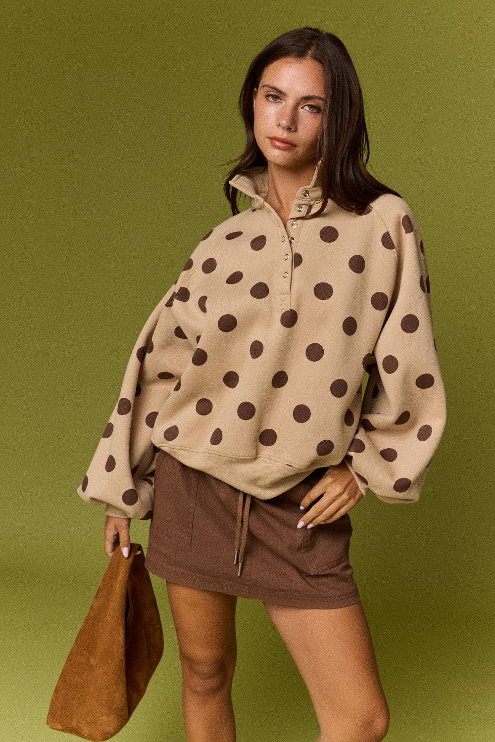 Women's Polka Dot Half-Snap Sweatshirt with Collar – Boutique Pullover