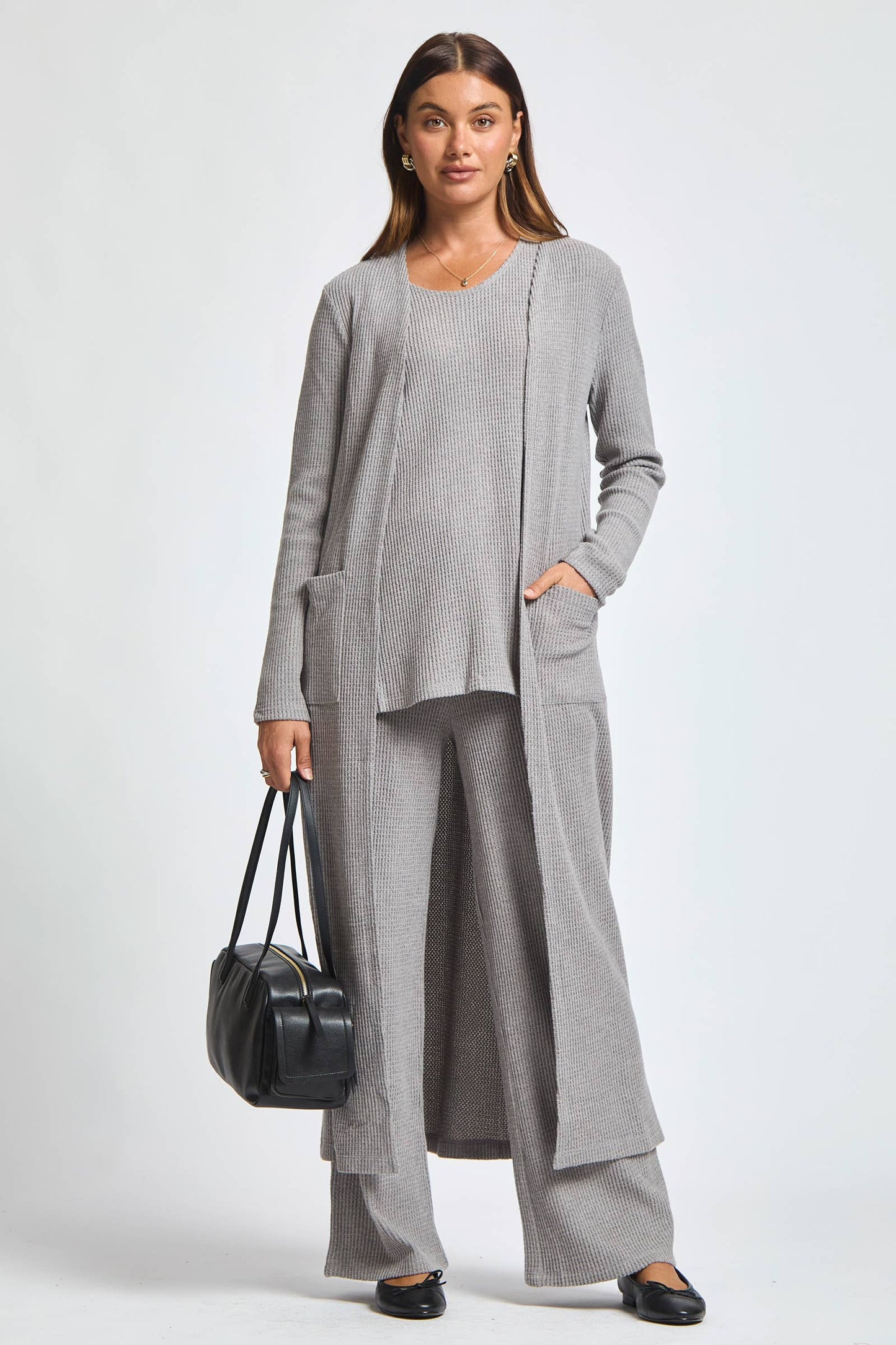 Dear Scarlett - Thermal Sleeveless Tank + Cardigan + Relaxed Pants