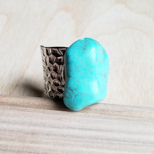 Turquoise Chunk on Cuff Ring-Drop Ship