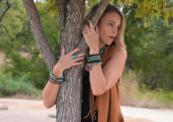 Turquoise Chunk on Cuff Ring-Drop Ship