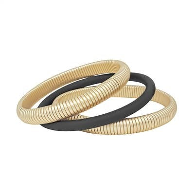 Matte Gold Ribbed Textured & Black Rubber Coated Bracelets