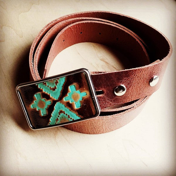 Rectangle Navajo Leather Belt Buckle