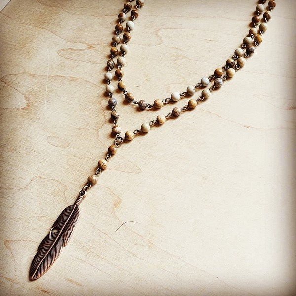 Double strand lariat picture jasper necklace-Drop Ship