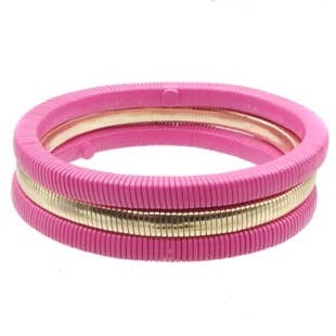 Hot Pink and Gold Set of 3 Wired Stretch Bracelets