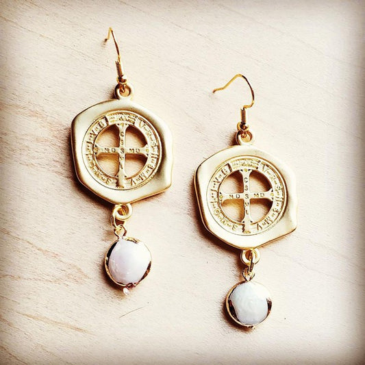 Matte Gold Earrings with Freshwater Pearl Dangle-Drop Ship