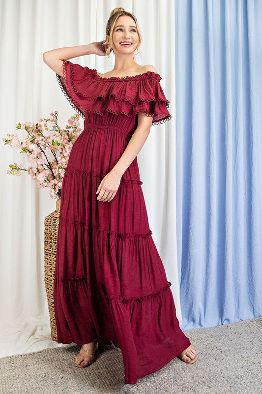 OFF THE SHOULDER RUFFLE MAXI DRESS