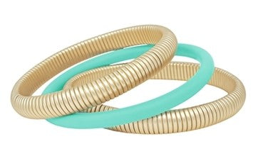 Matte Gold Ribbed Textured & Mint Rubber Coated Bracelets